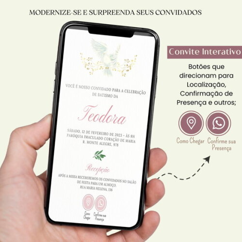 Convite Batizado Batismo Menina Digital Virtual Interativo