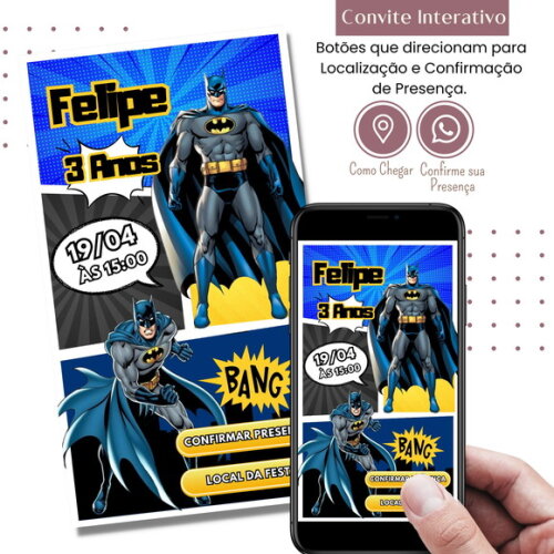Convite Batman Digital Interativo Virtual