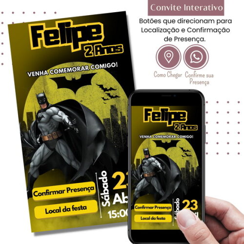 Convite Batman Digital Interativo Virtual