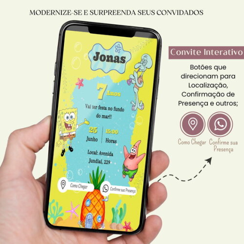 Convite Bob Esponja Digital Interativo Virtual