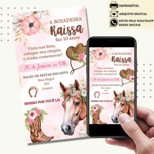 Convite Boiadeira Cowgirl Country Sertanejo Digital Virtual