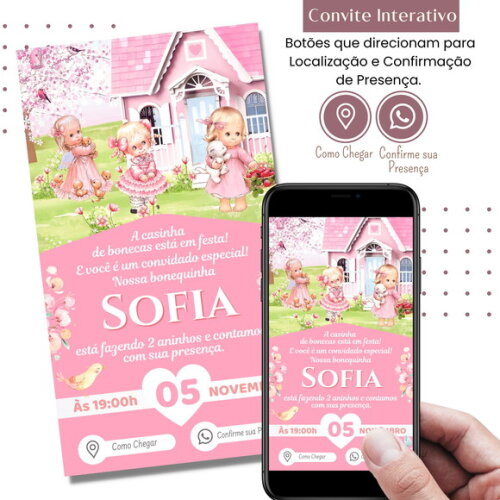 Convite Bonecas Digital Interativo Virtual