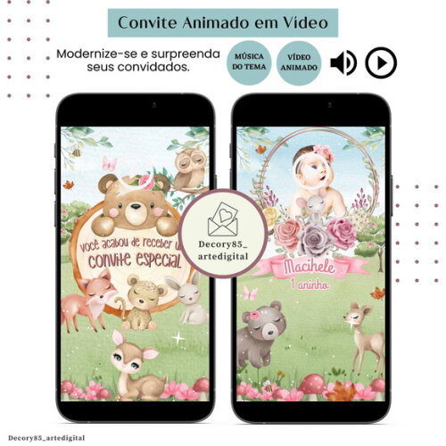 Convite Bosque Floresta em Vídeo Animado com Música Digital