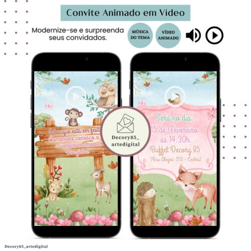 Convite Bosque Floresta em Vídeo Animado com Música Digital