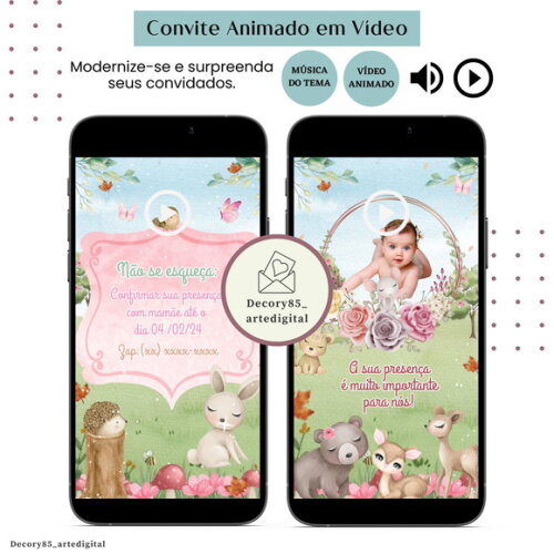 Convite Bosque Floresta em Vídeo Animado com Música Digital
