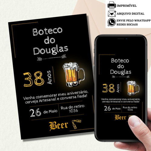 Convite Boteco Cerveja Bar Tardezinha Digital Aniversário
