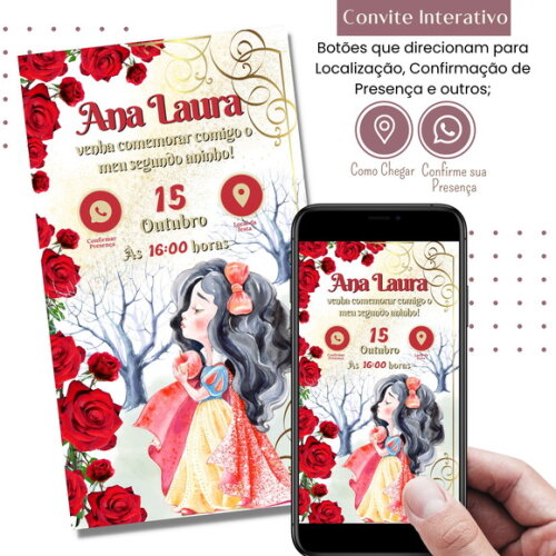 Convite Branca de Neve Digital Interativo Virtual