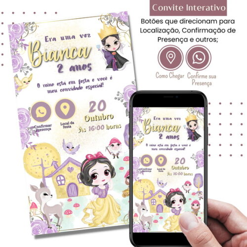 Convite Branca de Neve Digital Interativo Virtual