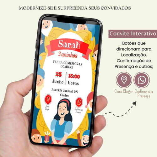 Convite Branca de Neve Digital Interativo Virtual