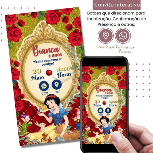 Convite Branca de Neve Digital Interativo Virtual