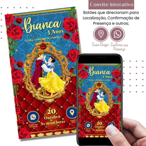 Convite Branca de Neve Digital Interativo Virtual