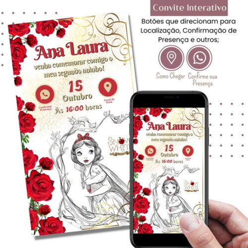Convite Branca de Neve Digital Interativo Virtual