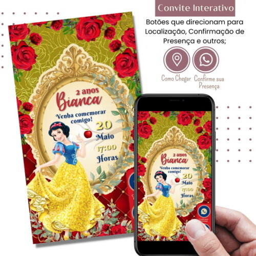 Convite Branca de Neve Digital Interativo Virtual