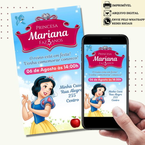 Convite Branca de Neve Digital Virtual