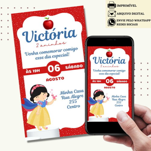 Convite Branca de Neve Digital Virtual