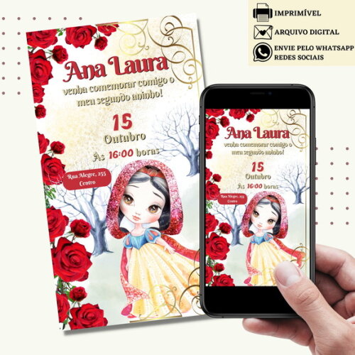Convite Branca de Neve Digital Virtual