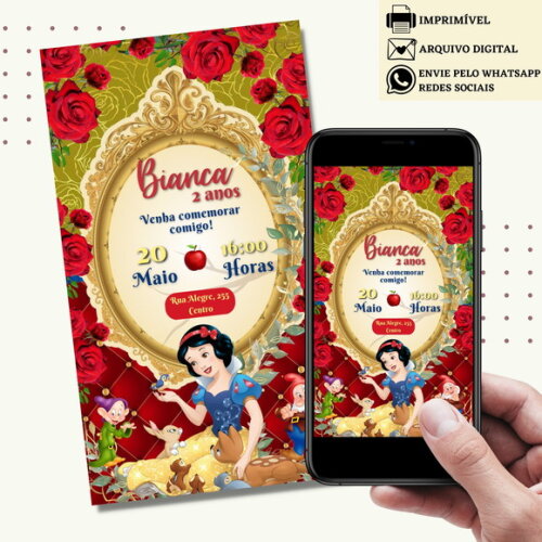 Convite Branca de Neve Digital Virtual