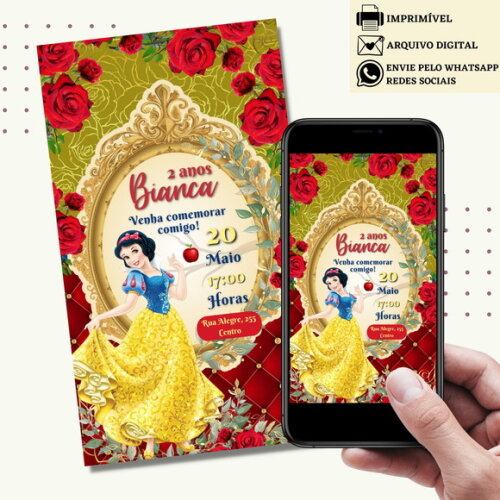 Convite Branca de Neve Digital Virtual