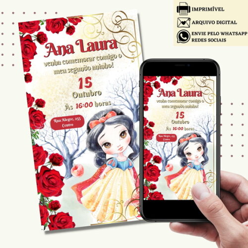 Convite Branca de Neve Digital Virtual