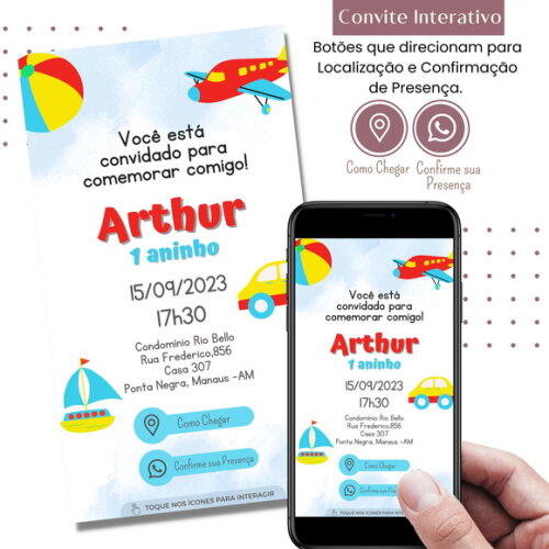 Convite Brinquedos Carros Digital Interativo Virtual
