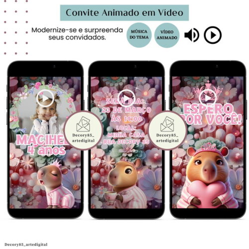 Convite Capivara em Vídeo Animado com Música Digital