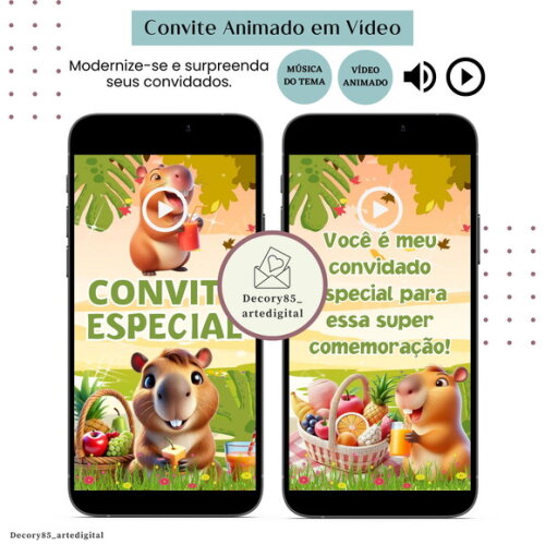 Convite Capivara em Vídeo Animado com Música Digital