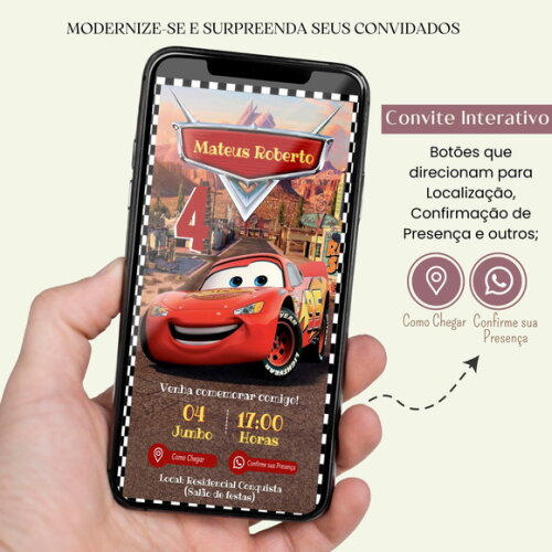 Convite Carros Digital Interativo Virtual Aniversário Menino