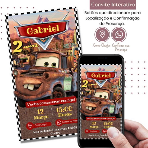 Convite Carros Mater Digital Interativo Virtual