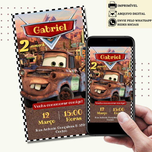 Convite Carros Mater Digital Virtual
