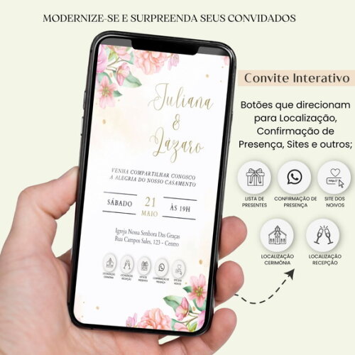 Convite Casamento Digital Interativo Virtual Floral Links