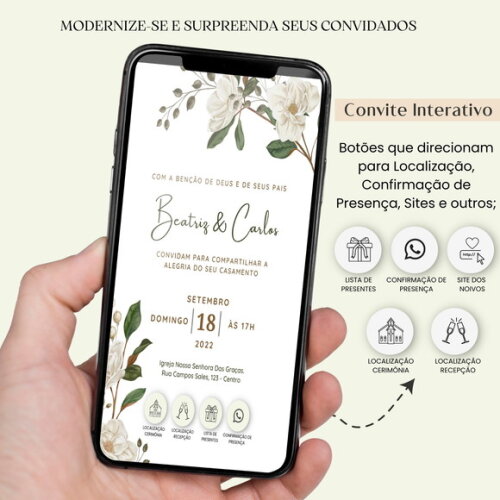 Convite Casamento Digital Interativo Floral com Links