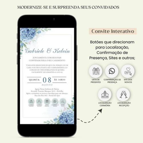 Convite Casamento Digital Interativo Virtual Floral Links