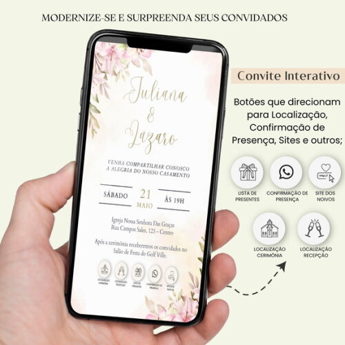 Convite Casamento Digital Interativo Virtual Floral Links