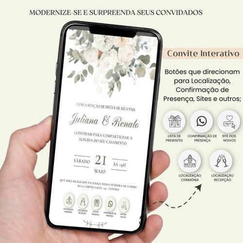 Convite Casamento Digital Interativo Virtual Floral Links