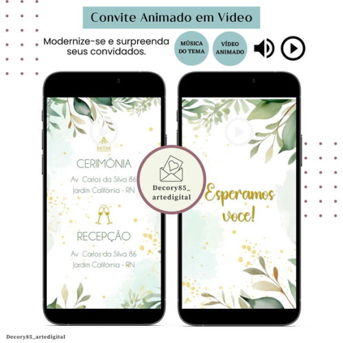 Convite Casamento em Vídeo Animado com Música Digital