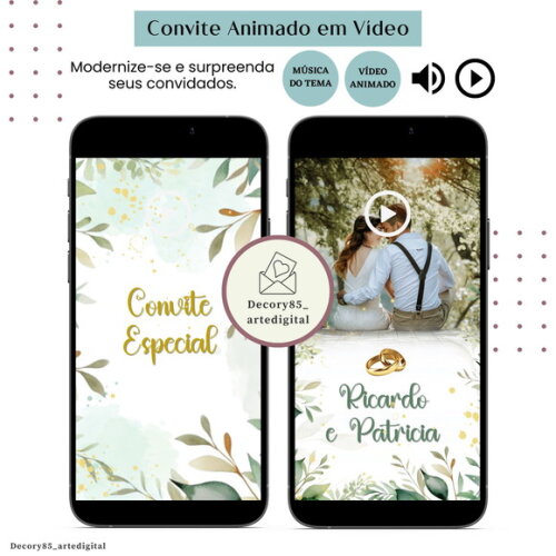 Convite Casamento em Vídeo Animado com Música Digital