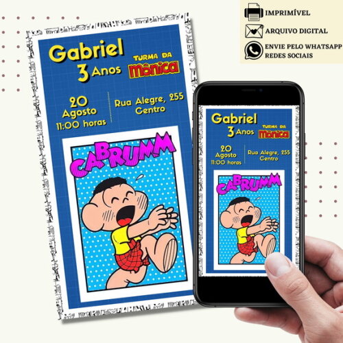 Convite Cascão Turma da Mônica Digital Virtual