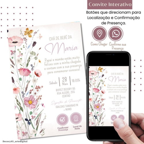 Convite Chá Bebê Chá de Fraldas Digital Interativo Virtual