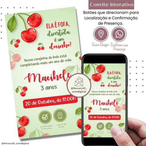 Convite Cereja Cerejinha Interativo Digital