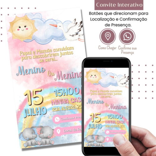 Convite Chá Bebê Chá Revelação Digital Interativo Virtual