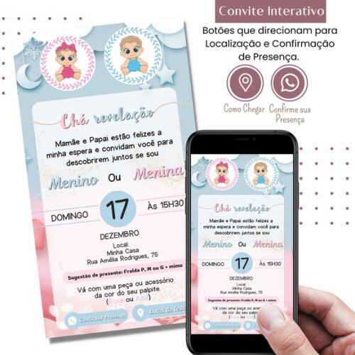 Convite Chá Bebê Chá Revelação Digital Interativo Virtual
