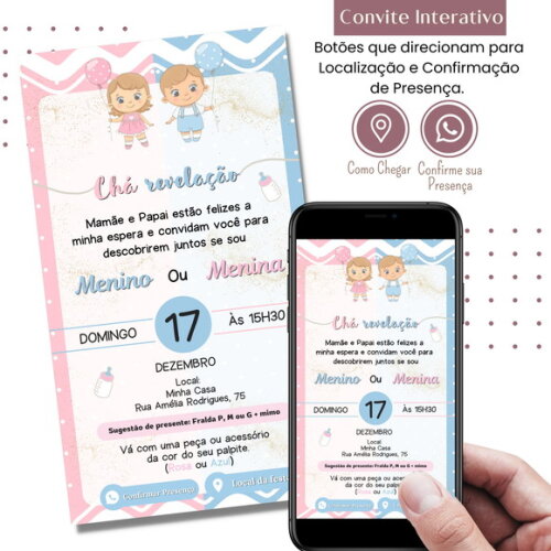 Convite Chá Bebê Chá Revelação Digital Interativo Virtual