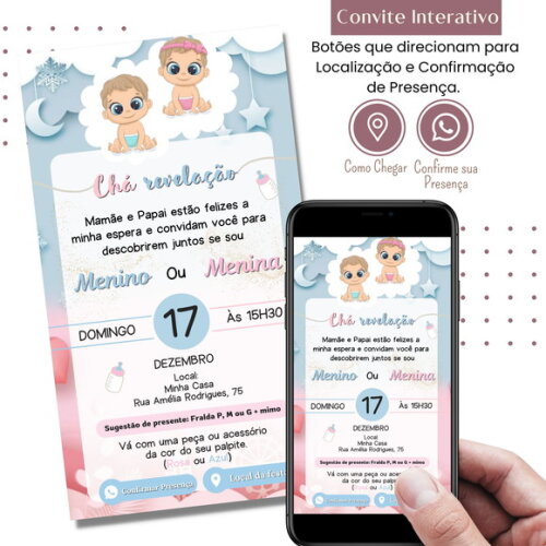 Convite Chá Bebê Chá Revelação Digital Interativo Virtual