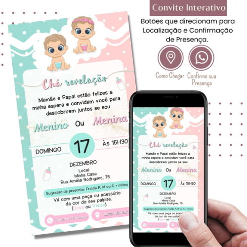 Convite Chá Bebê Chá Revelação Digital Interativo Virtual