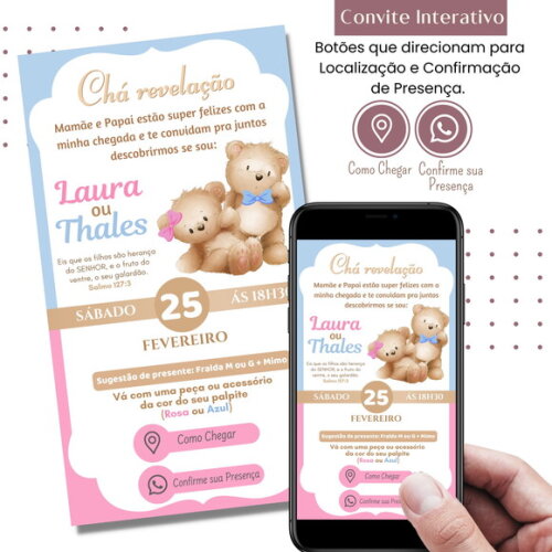 Convite Chá Bebê Chá Revelação Digital Interativo Virtual