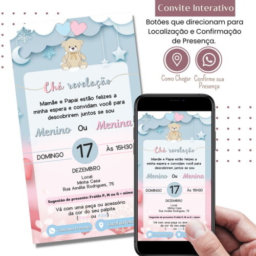 Convite Chá Bebê Chá Revelação Digital Interativo Virtual