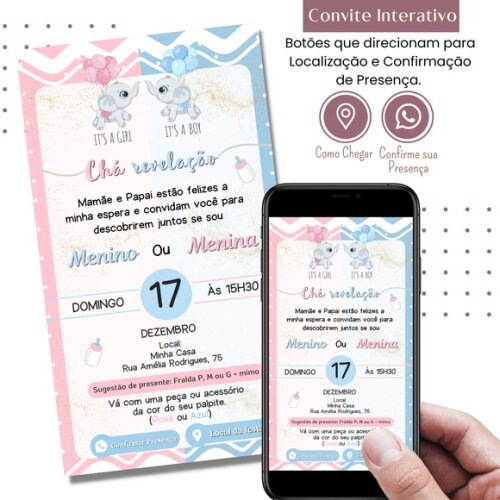 Convite Chá Bebê Chá Revelação Digital Interativo Virtual