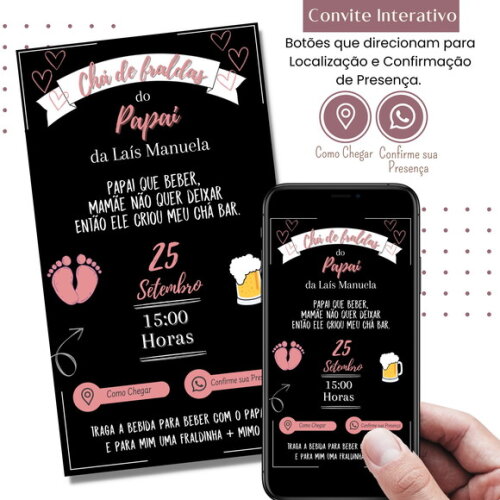 Convite Chá Bebê de Beber Fraldas Digital Interativo Virtual