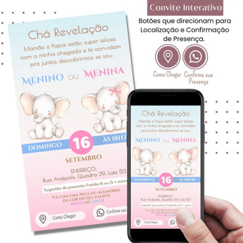 Convite Chá Bebê Chá Revelação Digital Interativo Virtual