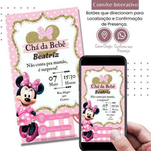 Convite Chá Bebê Fraldas Minnie Digital Interativo